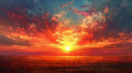 Fototapeta premium Glowing Sunset: Painting the Sky with Radiance