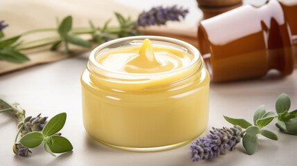 Fototapeta na wymiar Medicinal cream from beeswax good for skin.