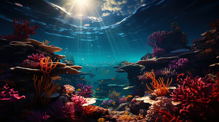 Underwater fairy tale: bright coral reefs come to life under water, filling the world with colors