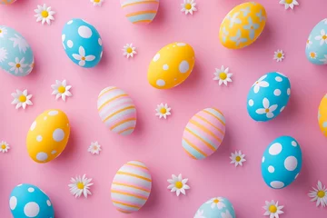 Fotobehang A cheerful Easter egg patterned background. © George Designpro