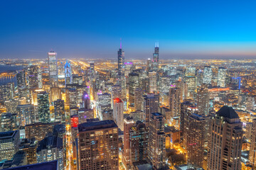 Chicago, Illinois, USA Aerial Cityscape Towards Lake Michigan