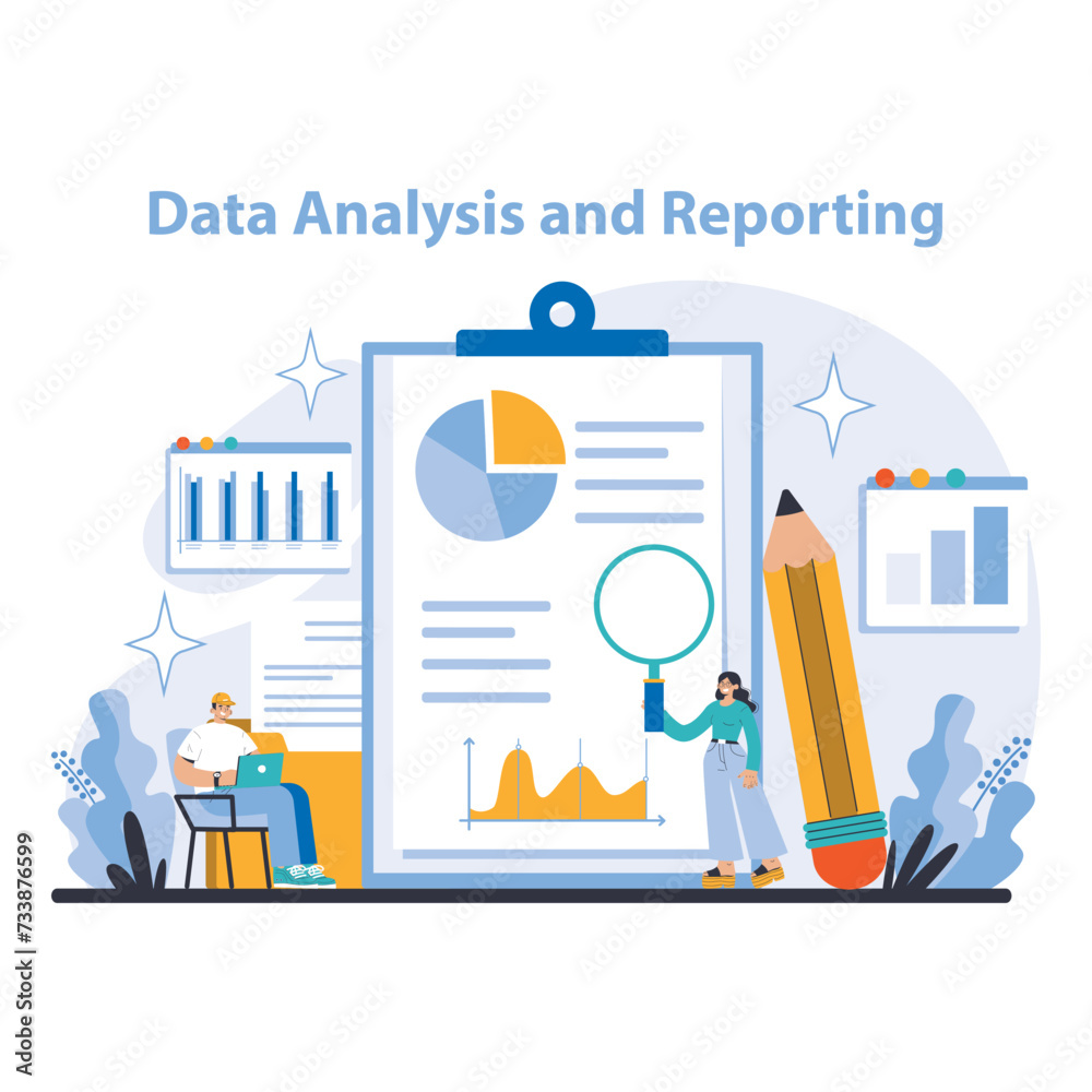 Poster data analysis and reporting concept. a visual narrative of in-depth data scrutiny and the articulati