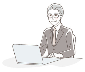 Boss, illustration of a businessman operating a computer, upper body.