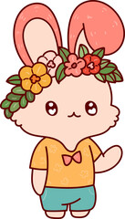 Easter children and rabbit eggs cute spring hand drawn illustration