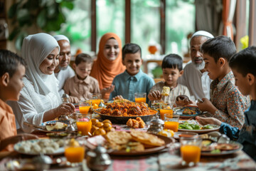 Fototapeta na wymiar Big Muslim Family Dining Together