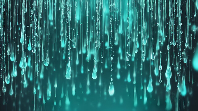 Turquoise green water drops of rain on window