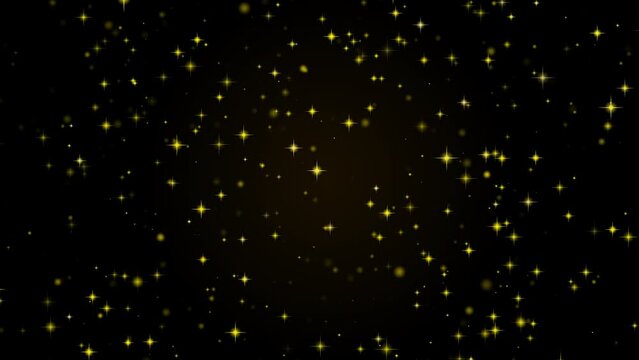 Eid Mubarak Text Alpha Channe. Eid Mubarak Greeting Card text Reveal from Golden Firework & Crackers on Glitter Shiny Magic Particles & Sparks Night star sky for Celebration.