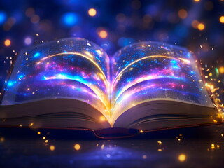 magic book with magic lights generative AI