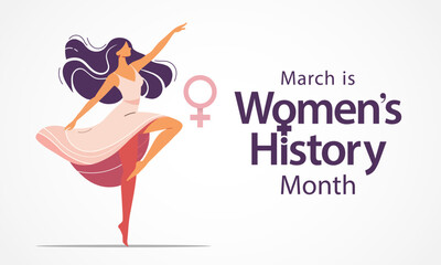 Women's History month is observed every year in March, is an annual declared month that highlights the contributions of women to events in history and contemporary society. Vector illustration design. - obrazy, fototapety, plakaty