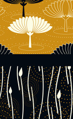 japanese style celebration card background with lotus pond in gold and black - 733879165