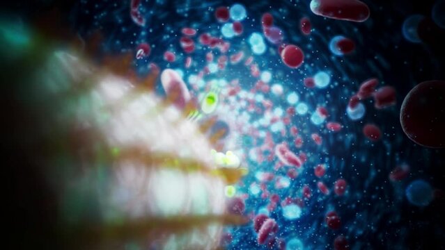 Conceptual animation of bacterias inside of a vein