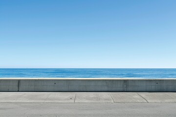 An asphalt city or pavement, calm seas and skies, commercial imagery.