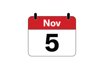 5 november date calendar flat vector icon
