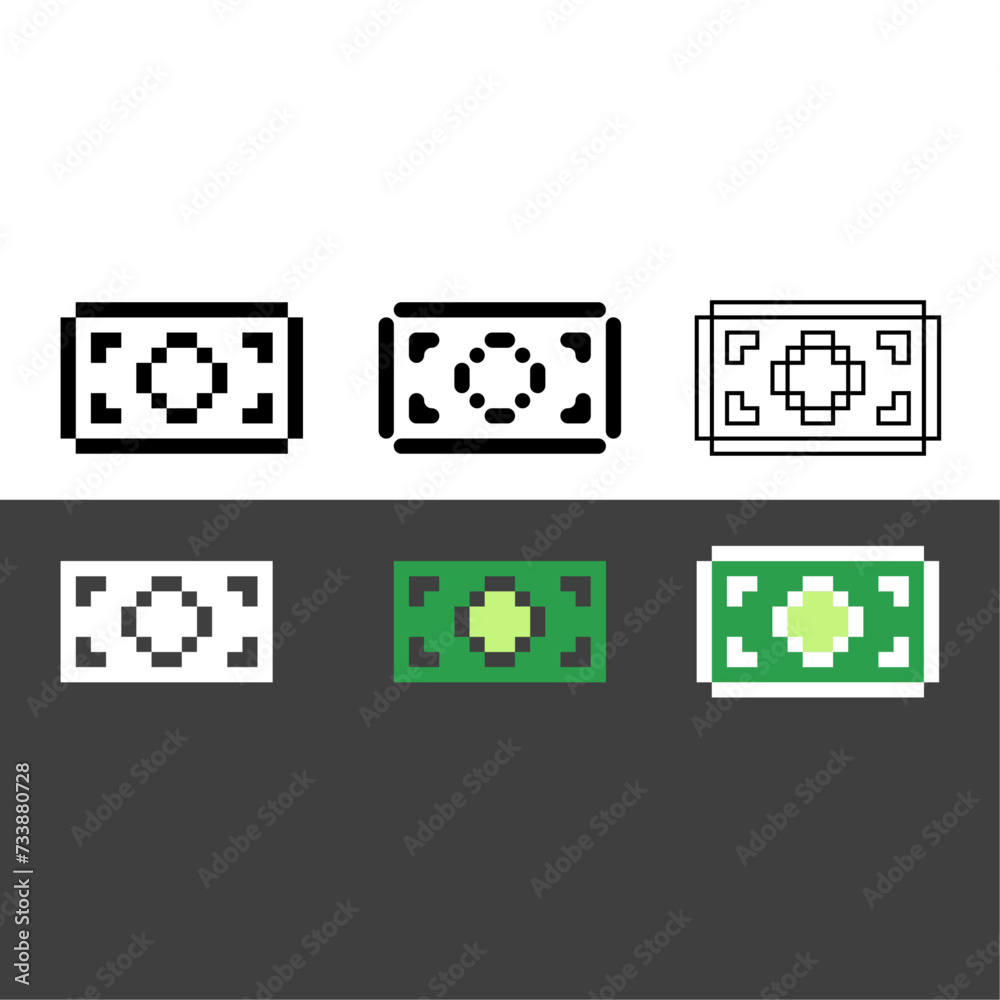 Poster pixel art outline sets icon of money paper variation color. money paper icon on pixelated style. 8bi