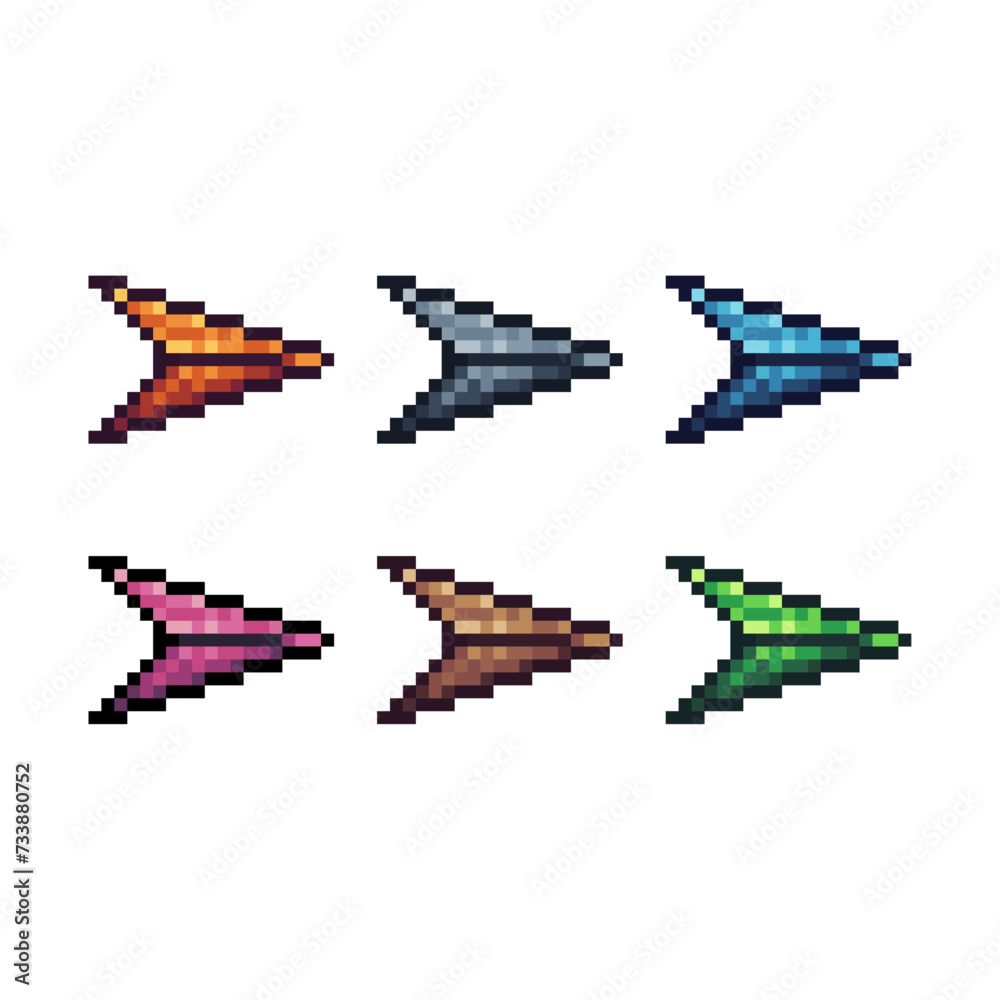 Fototapete pixel art sets icon of sending paper variation color. paper plane icon on pixelated style. 8bits per