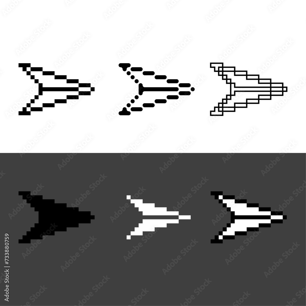 Poster pixel art outline set icon of sending paper variation color. paper plane icon on pixelated style. 8b