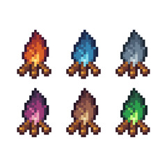 Pixel art sets icon of firewood variation color.campfire icon on pixelated style. 8bits perfect for game asset or design asset element for your game design. Simple pixel art icon asset.