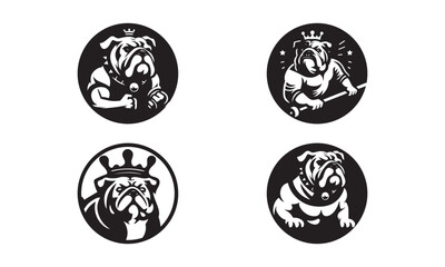 Bulldog face MASCOT LOGO IN SILHOUETTE STYLE , BLACK AND WHITE Bulldog MASCOT LOGO ICON 02