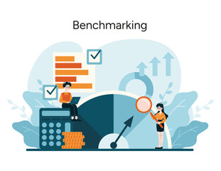 Benchmarking concept. Comparative analysis for business performance enhancement and strategic improvement planning. Flat vector illustration