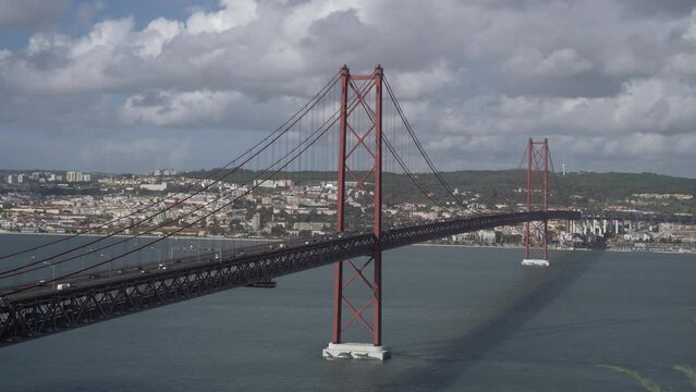 Almada Bridge Over Tejo River, Lisbon 4k