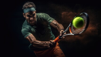 Tennis player Swings the racket with power and precision. Generative ai