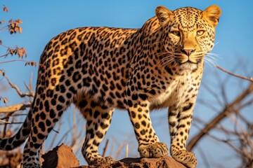 African leopard safari adventure - exploring the savannah and climbing acacia trees in the wild