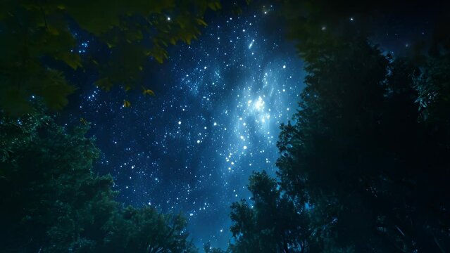 starry night sky landscape. 4k video animation