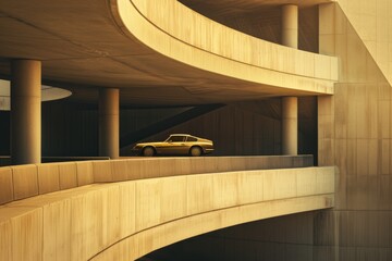 Obraz premium A slow moving car over a modern building