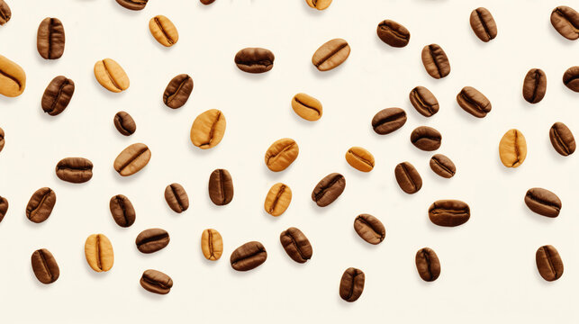 Roasted coffee beans scatter on a white background. Generative ai