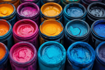 A set of paints in jars