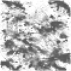 Halftone faded gradient texture. Grunge halftone grit background. White and black sand noise wallpaper. Retro pixilated vector backdrop