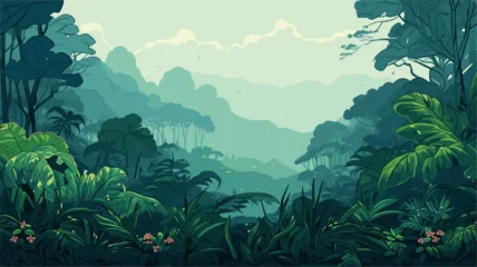 Foto op Aluminium Tropical rainforest in the midst of a gentle rain  portraying the life-giving moisture that sustains the incredible array of plant and animal species. simple minimalist illustration creative © J.V.G. Ransika