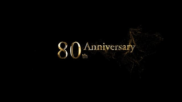 Happy 80th anniversary greeting, golden particles, happy anniversary banner