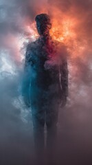 Abstract man of fog, gradient pastel colors.