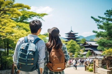 Fototapeta premium 夏の日本を観光する外国人旅行客