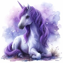 Cartoon magic style, cute pastel watercolor illustration of unicorn background. Cute horse