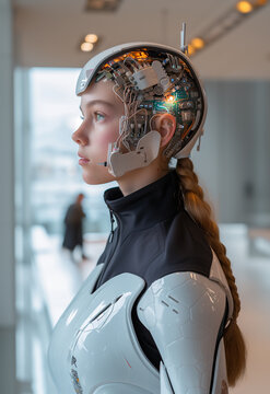 A female cyborg with artificial intelligence