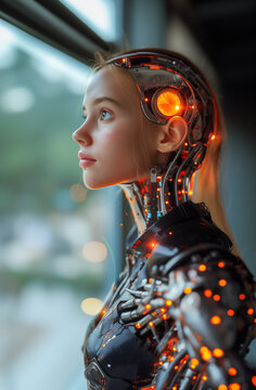 A female cyborg with artificial intelligence