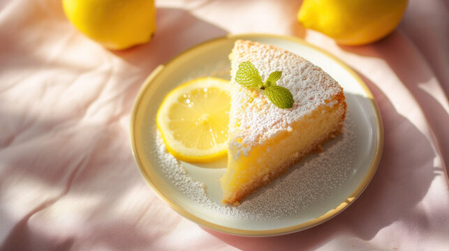Lemon Cake Slice on Plate