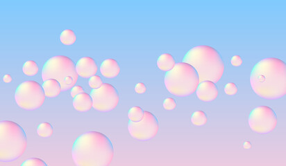 Obraz na płótnie Canvas Sponge balls or pastel soap bubbles are floating on a pink-blue background.