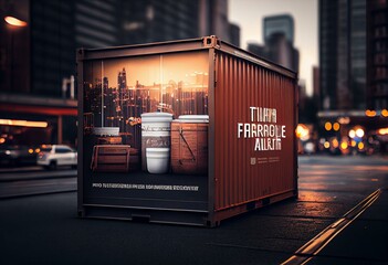 Containers and poster in city. Generative AI