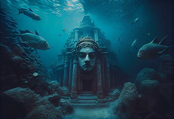 Sunken city, legendary tales, underwater exploration Generative AI - obrazy, fototapety, plakaty