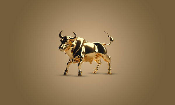Est&aacute;tua de touro de metal dourado "Touro de Ouro".