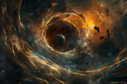 Design a backdrop showcasing a unique solar system infested with parasites fueled by quantum energy