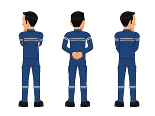 Set of construction worker in the position of looking at something beside himself