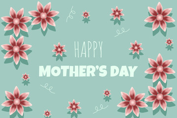 Design Happy Mother's Day banner with sakura flowers on pastel background. Holiday horizontal poster with pink flowers in Cut Out paper style. Vectro illustration can used web backdrop. EPS 10. 
