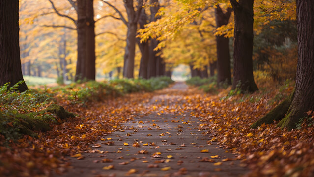 Golden Autumn: A Vibrant Forest Pathway in the Park