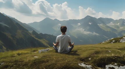 Person Meditating on a Mountain Overlooking a Valley