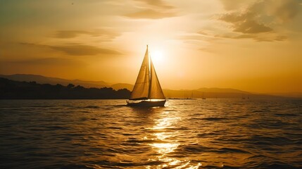Sailboat Silhouette Against Sunset on the Sea