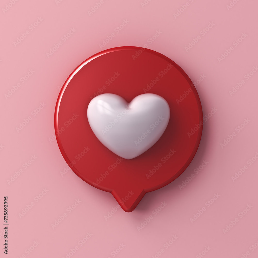 Poster 3d love like heart social media notification icon on pink pastel color wall background with shadow minimal conceptual 3D rendering